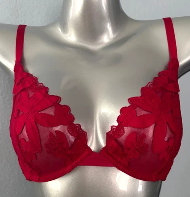 Victoria's Secret Low Cut Demi Bra Nwt Very Sexy Red Appliqué Underwire - Image 1 of 4
