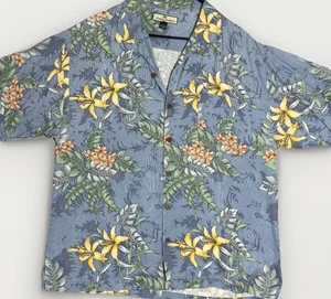 Tommy Bahama Hawaiihemd Herren L blau geblümt Kurzarm Knopf 100% Seide - Bild 1 von 8