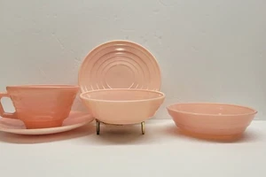 Pastel Pink Hazel Atlas Moderntone Platonite Lot of 5- Teacup Saucers Bowls VTG - Picture 1 of 12