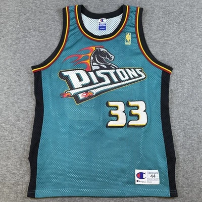 Vintage Grant Hill Detroit Pistons Jersey Mens L Teal 90s Authentic Gold Logo - Image 1 of 4