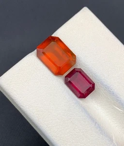 Hermoso Par de Piedras Preciosas Granate Natural - Lote Corte Esmeralda Naranja y Rojo - Imagen 1 de 3