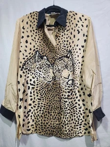 Diane Gilman Vintage 80er 90er Perlen 100 % Seide Gepard Bluse Hemd Oversized Large - Bild 1 von 8