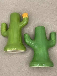 Cactus Shakers With Yellow Flower Southwestern Ceramic Salt & Pepper - Picture 1 of 5
