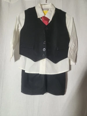 Biscotti 12 mesi ragazzo 4 pezzi pantaloni lana neri gilet tuta rosso cravatta formale nuovo con etichette - Immagine 1 di 4