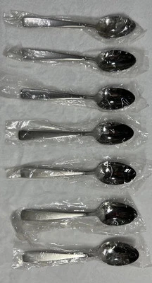 NOS 7 Oneida Deluxe Stainless Satin Accent 6” Teaspoons Frosted Flatware USA - Image 1 of 4