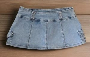 Vintage Y2K Micro Mini Low Rise Denim Skirt Skort Medium Pockets Grunge - Picture 1 of 7