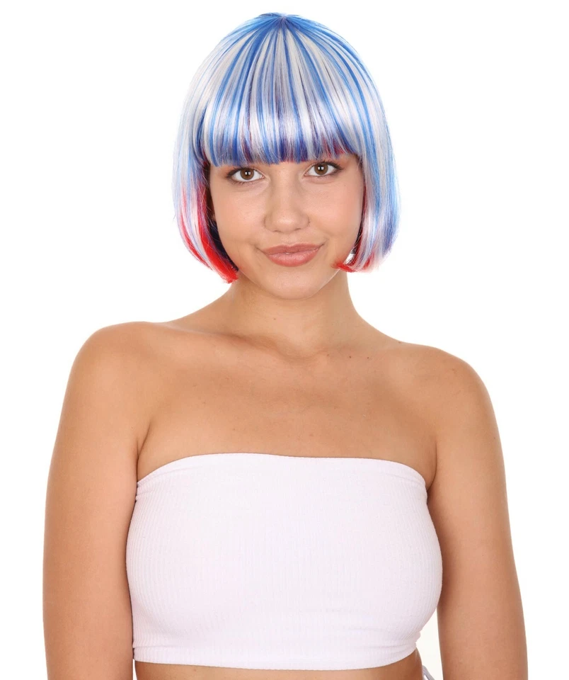 Патриотический парик Bob | Парик National Pride белый красный синий HW-1489A - Изображение 1 из 4