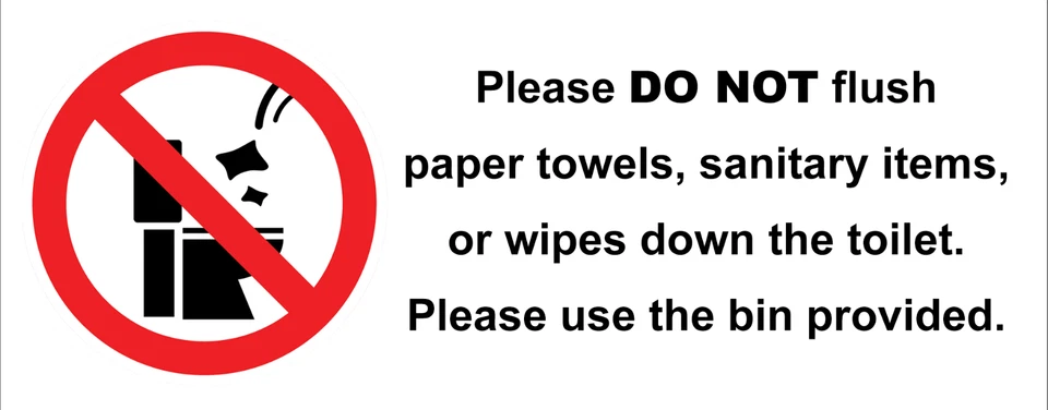 Sign Sticker Decal Notice Please Do Not Flush Sanitary items wipes down toilet