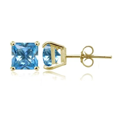 Yellow Gold Flash 925 Silver Simulated Blue Topaz 6mm Princess-cut Stud Earrings - Image 1 of 4