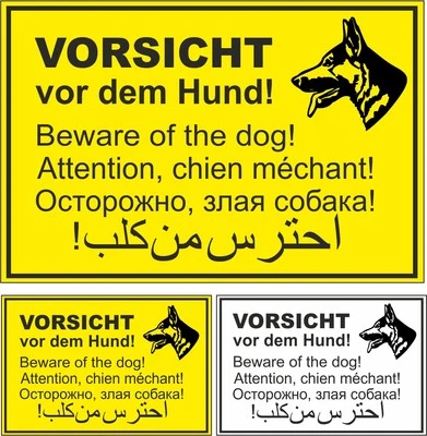 EIGENE HERSTELLUNG Schild Vorsicht vor dem Hund! mehrsprachig Hundekopf Warnschild Türschild #H1