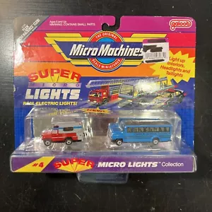 Micro Machines Galoob Super Micro Lights #4 BRAND NEW ON CARD 1990 Blue Bus - Picture 1 of 7