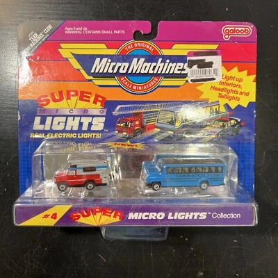 Micro Machines Galoob Super Micro Lights #4 BRAND NEW ON CARD 1990 Blue Bus - Image 1 of 4