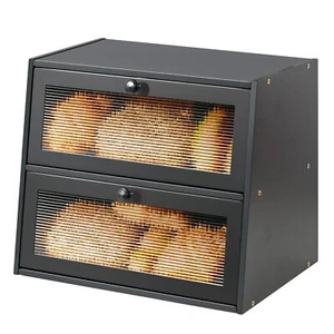 Bread Box Double Layer Large Kitchen Countertop Capacity Storage Bamboo - Picture 1 of 7