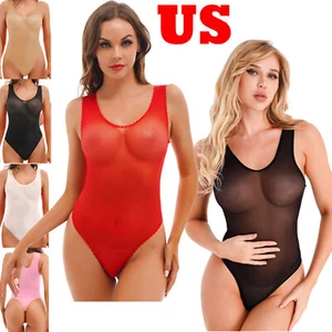 Women One-piece Sheer Bodysuit See-through High Cut Thong Leotard Nightwear - Picture 1 of 37