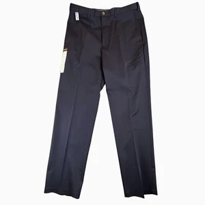 Haggar Mens 36W X 34L Classic Fit Premium No Iron Khaki Pants Dark Navy Stretch - Picture 1 of 13