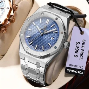 POEDAGAR Luxury Men Square Watch- Quartz StainlessSteel Date Waterproof Luminous - Picture 1 of 20