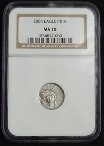 2004 $10 1/10 oz Platinum US Eagle Liberty Coin MS70 NGC Better Date - Picture 1 of 5