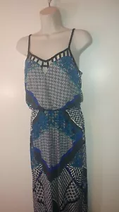Junior's No Boundaries Lattice Maxi Dress Black Blue Combo, Size Med (7/9) NWT - Picture 1 of 5