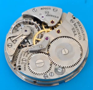 CLEAN VINTAGE 16 SIZE HAMILTON GRADE 4992B MODEL 5 POCKET WATCH MOVEMENT PARTS - Picture 1 of 35