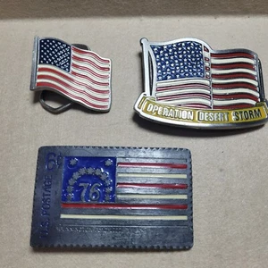 USA Flag Belt Buckles, 3 BUCKLE LOT - Picture 1 of 16