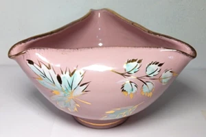 Vintage Italian Pink and Gold Patterned Triangle Bowl Hand Marked Rolled in Top - Picture 1 of 5
