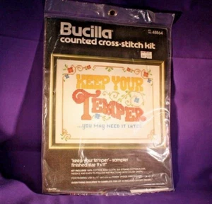 Bucilla counted cross stitch kit KEEP YOUR TEMPER 9x11" sealed USA - Picture 1 of 4