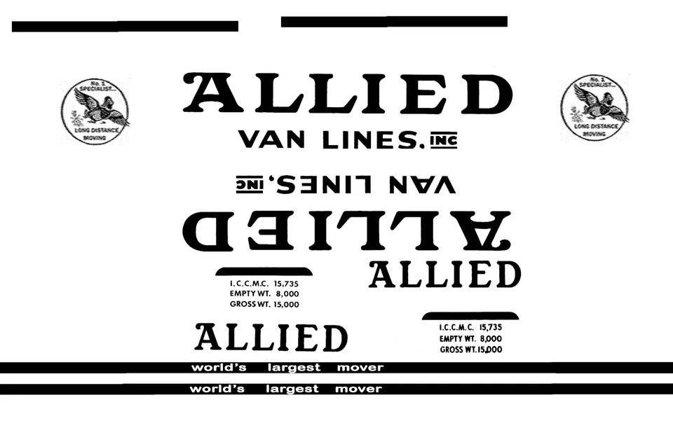 1960-1970 Allied van line набор наклеек с водной горкой с летающей уткой W/TRACK - Изображение 1 из 1