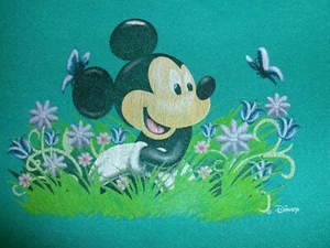 VTG 90s Y2K MICKEY MOUSE SWEAT T SHIRT YOUTH XL USA MADE DISNEY PARKS WORLD LAND - Picture 1 of 3
