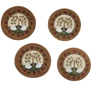 WILLOW AND SHEEP PRINTED BRAIDED COASTER SET (SET OF 4) NEW, FREE SHIPPING! - Picture 1 of 3