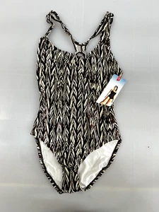 Speedo Size 10 Women's 1-Piece SwimSuit Brown & Beige Summer Bathing Swim Suit - Picture 1 of 3
