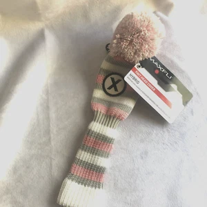 NWT Maxfli Knit Hybrid Pom Golf Headcover, Striped Pink/Gray/White *X* - Picture 1 of 3