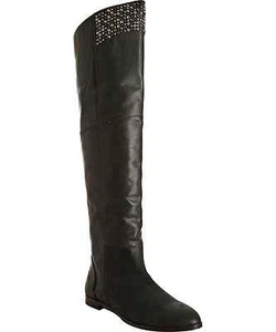 CANDELA SHOES PIRATE CRUSH OTK TALL BOOTS BLACK LEATHER STUDDED $473 7.5  - Picture 1 of 11