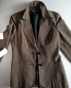 FITTED JACKET dogtooth pattern green and beige fully lined, centre fastening - Picture 1 of 9