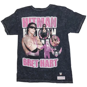 WWE Bret The Hitman Hart Mitchell & Ness Medium Shirt Acid Washed Black NWT - Picture 1 of 7