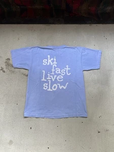 Vintage 90s Ski Fast Love Slow T-Shirt Blue Men's Size Large Made In USA - Picture 1 of 6