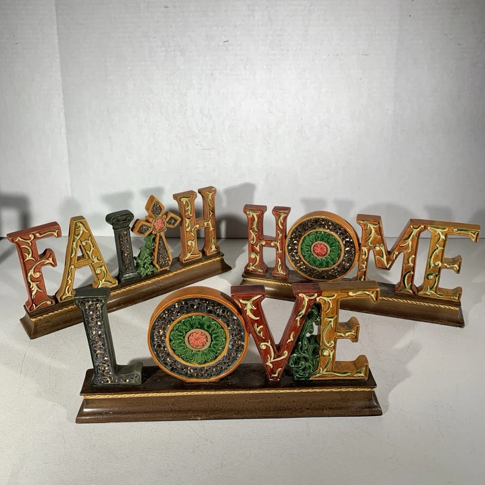 Juego de 3 placas de mesa independientes Love Faith Home signos resina vidrio mosaico Foto 1 de 4