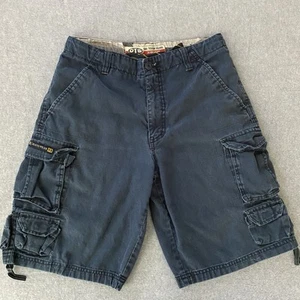 OTB Y2K Cargo Shorts Youth Boys Husky 14 Blue Ramie 28x10 Drawstring Cotton Flaw - Picture 1 of 14