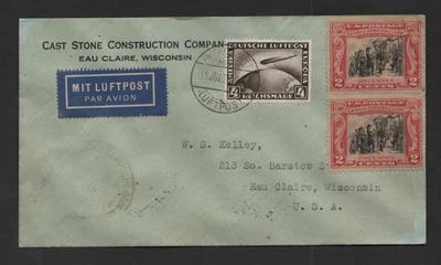 GERMANY 1929 U.S. GRAF ZEPPELIN COVER MIXED FRANKING GERMANY SCOTT #C37 & 4¢ U.S - Image 1 of 2