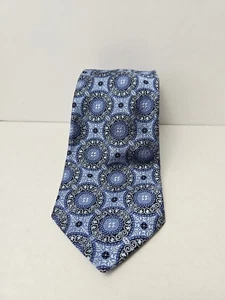 IKE Behar Men's Tie New York blue black silver pattern %100 silk - Picture 1 of 4