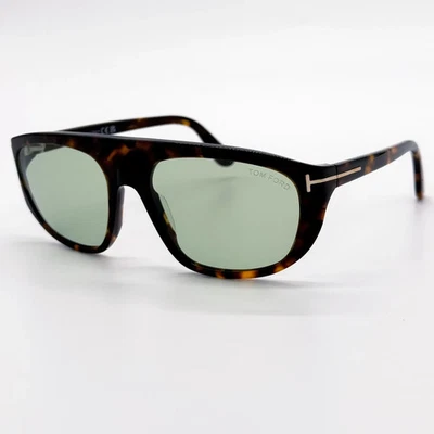 Óculos de sol Tom Ford Edward-02 TF1002 52N verde Havana 58mm unissex designer italiano - Imagem 1 de 4