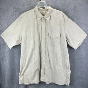 Timberland Shirt Mens Extra Large Khaki Linen Cotton Button Up Pocket SS - Picture 1 of 13