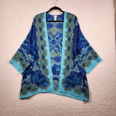 Cárdigan Chico's Mujer Talla L/XL Azul Verde Estampado Paisley Kimono Frente Abierto Foto 1 de 4