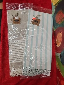 MUDPIE TURKISH Dish Towels Lot Of 2 White Stripe Blue Stripe New In Package - Picture 1 of 5