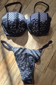 Victoria's Secret Sexy Little Things Bra & Panty Set Y2k NWOT Lavender & Black