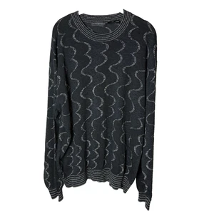 Jhane Barnes Mens Sweater Size XL Silk Cotton Blend Black White Crew Neck - Picture 1 of 6