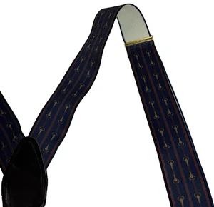 Klassische Pelikan USA Hosenträger - Marine Riemen & Ring Streifen Nylonmischung mit Leder - Bild 1 von 6