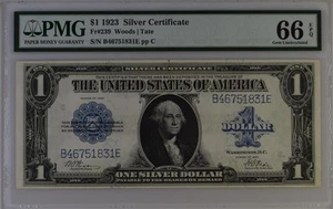 1923 $1 Silver Certificate PMG 66 EPQ FR#239 Woods Tate - Picture 1 of 2