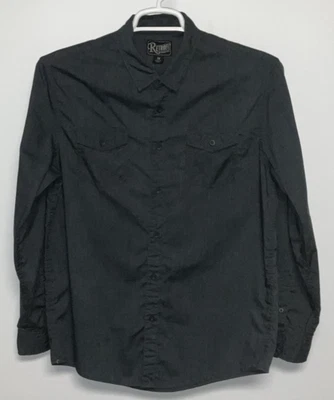 Camisa masculina retrô manga longa com botões cinza médio - Imagem 1 de 3