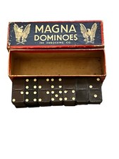 Vintage USA Magna Dominos Wood The Embossing Co Crown Fleur De Lis Chocolate Brw