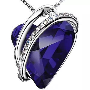Women Silver Plated Infinity Love Heart Pendant Necklace with Birthstone Crystal - Picture 1 of 5